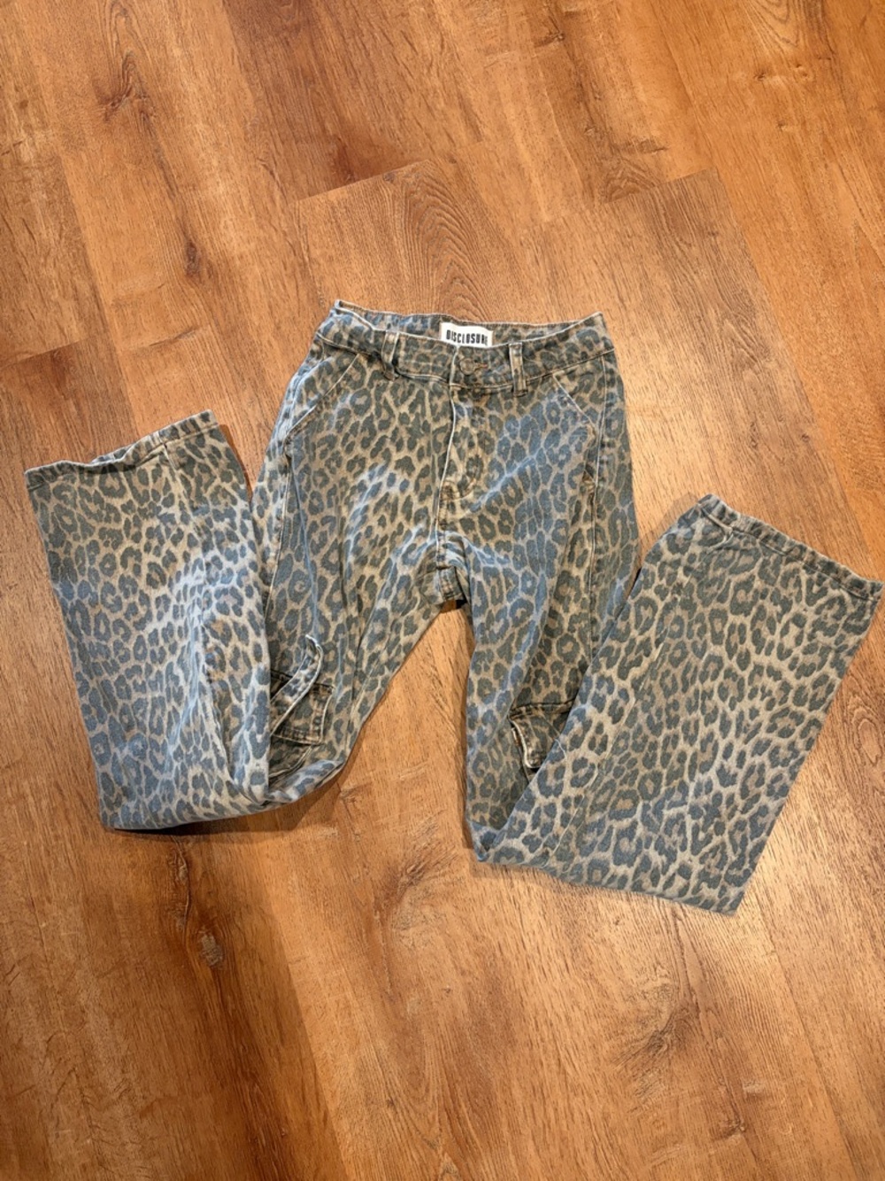 Leopard Print Straight Leg Pants in Blue Gray by No Boundaries